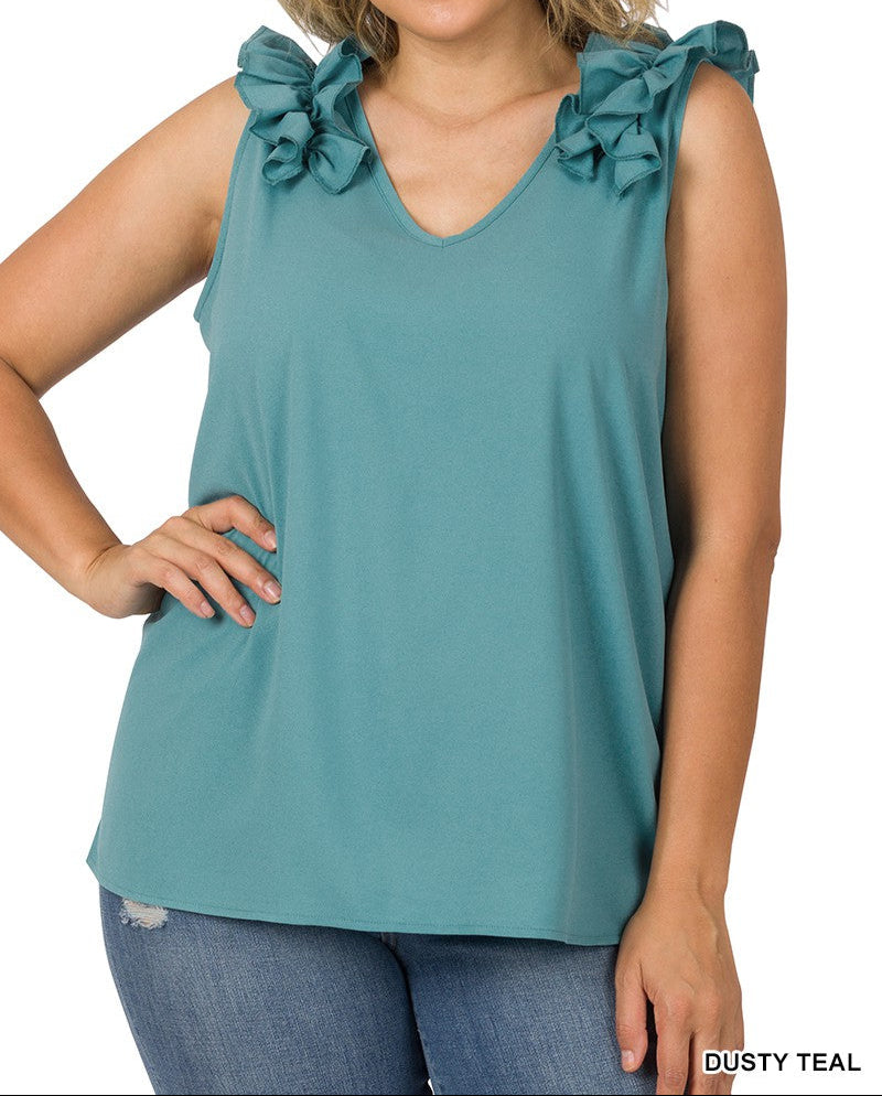 Ruffle Trim Sleeveless Top