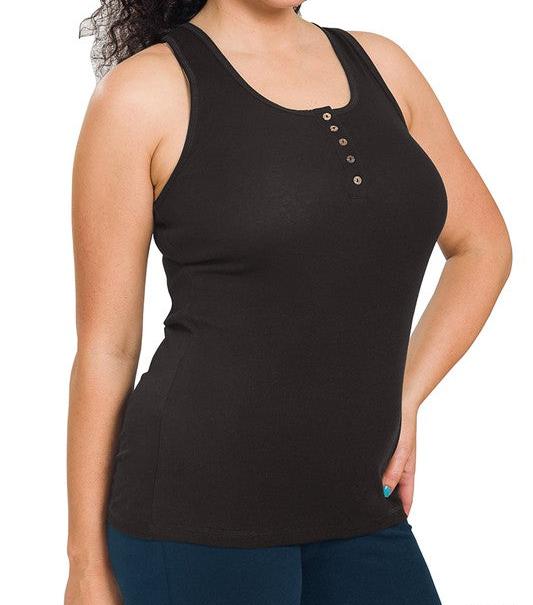 Button Closure Ribbed Racerback Tank