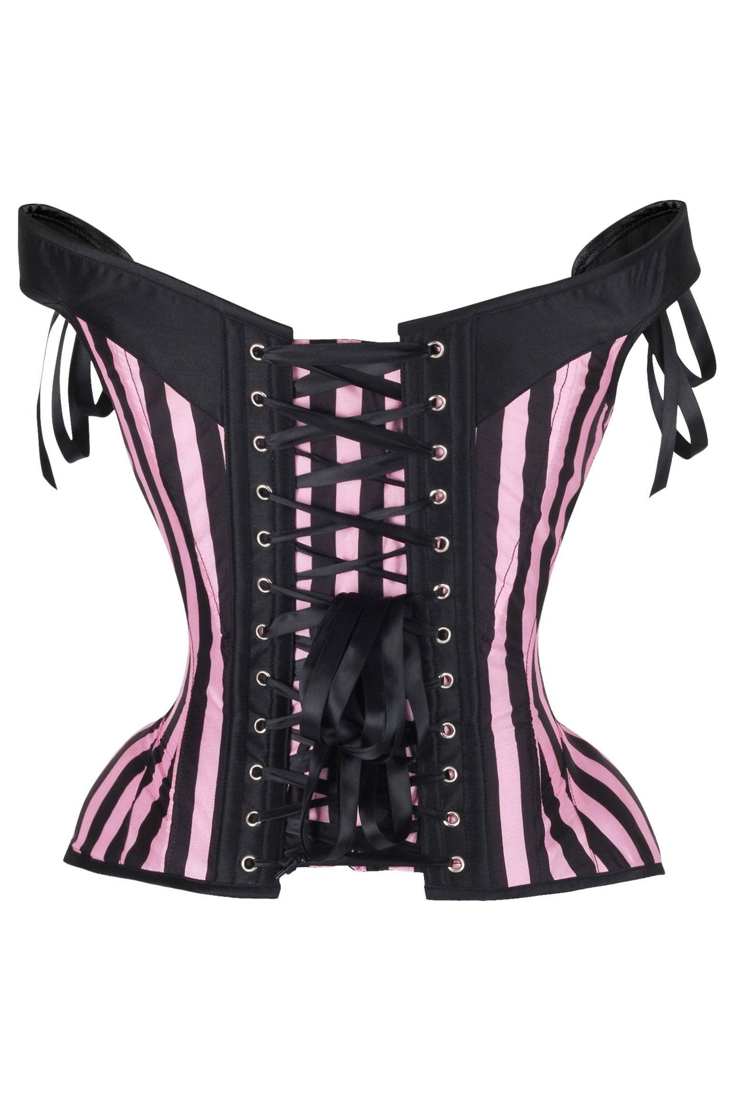 Top Drawer Pink/Black Striped Steel Boned Corset w/Straps