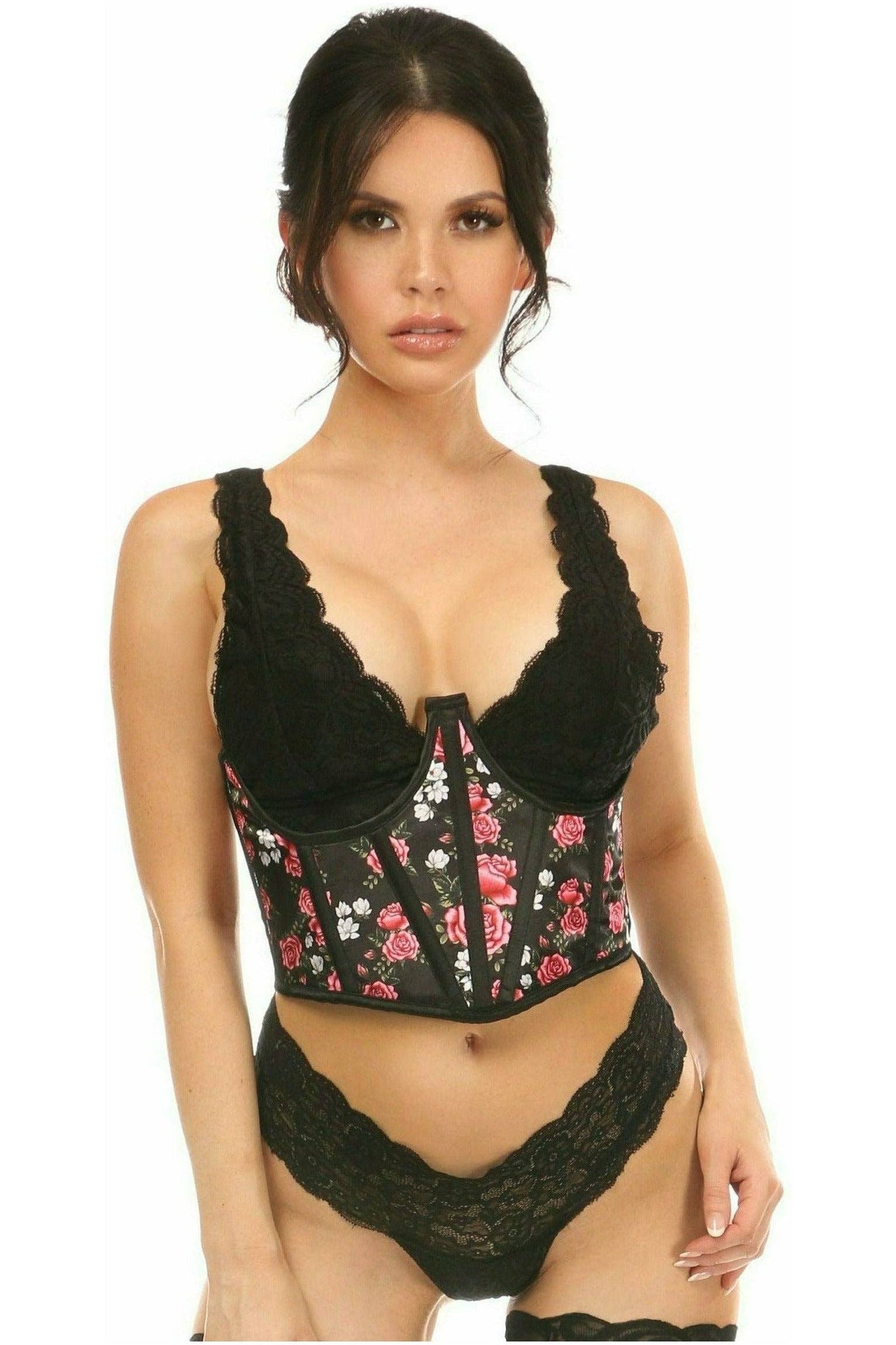 Lavish Floral Satin Open Cup Waist Cincher