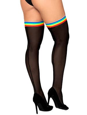 Black Mesh/Rainbow Elastic Thigh Highs