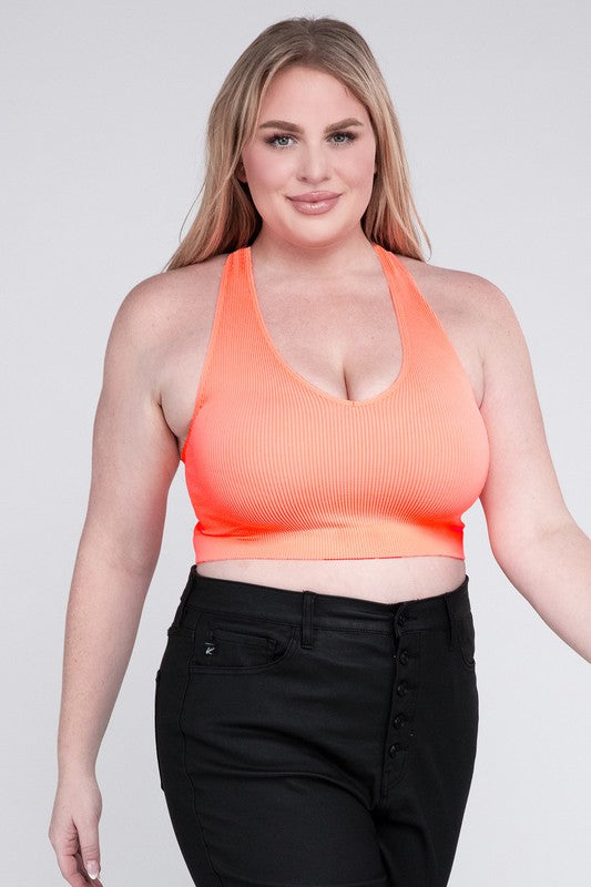 V Neck Cropped Racerback Tank Top