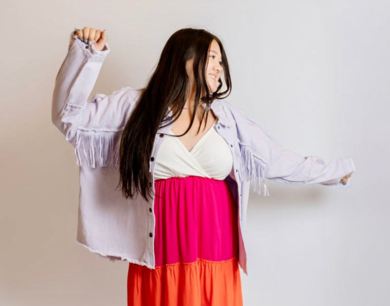 Lavender Fringe Denim Jacket