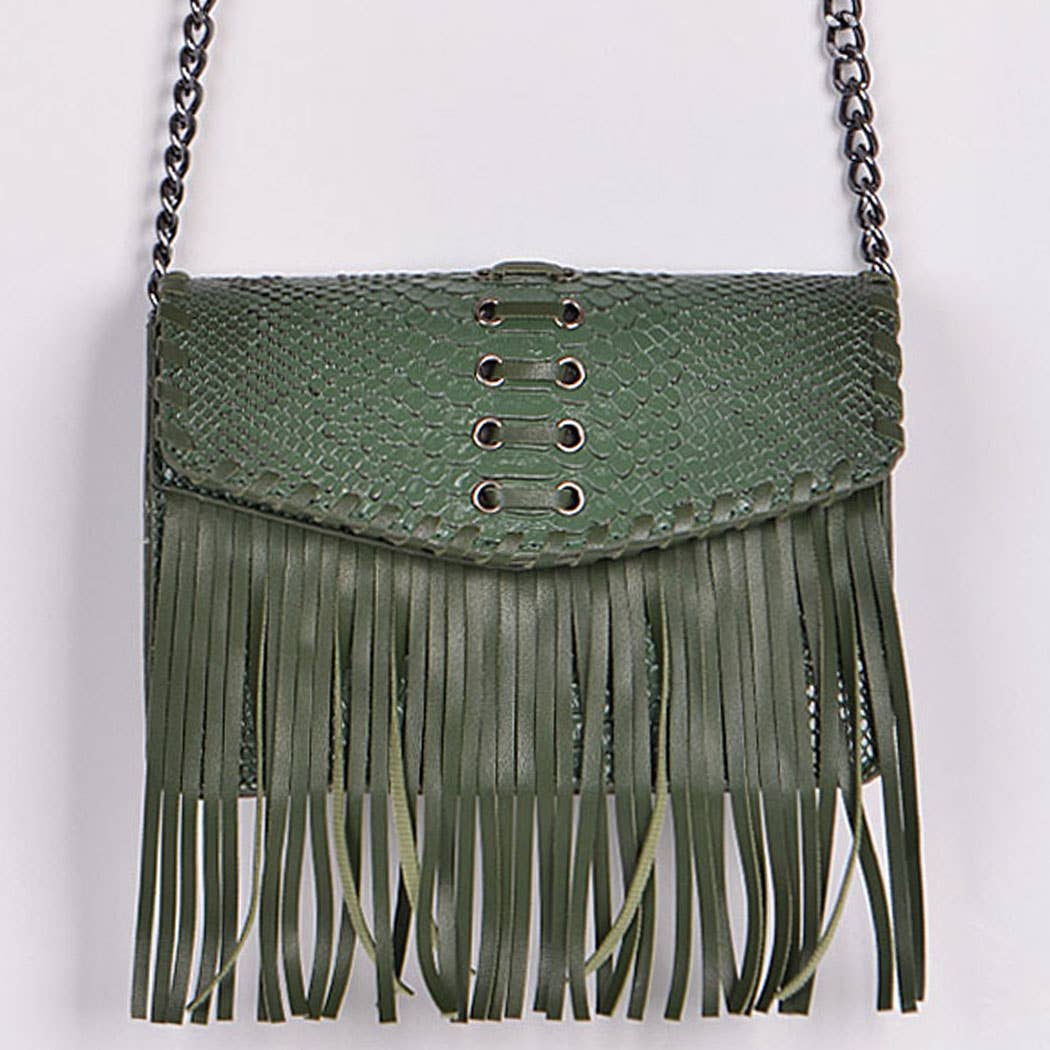 Snake Print Fringe Clutch