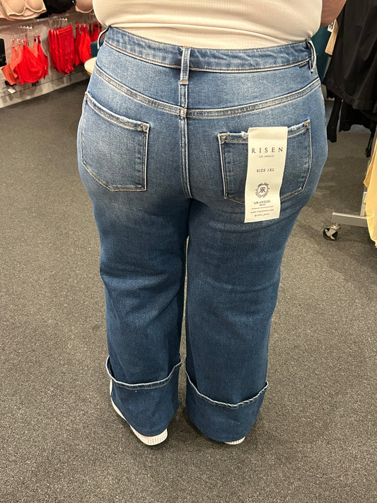 28" HR Cuffed Button Wide Leg by Risen