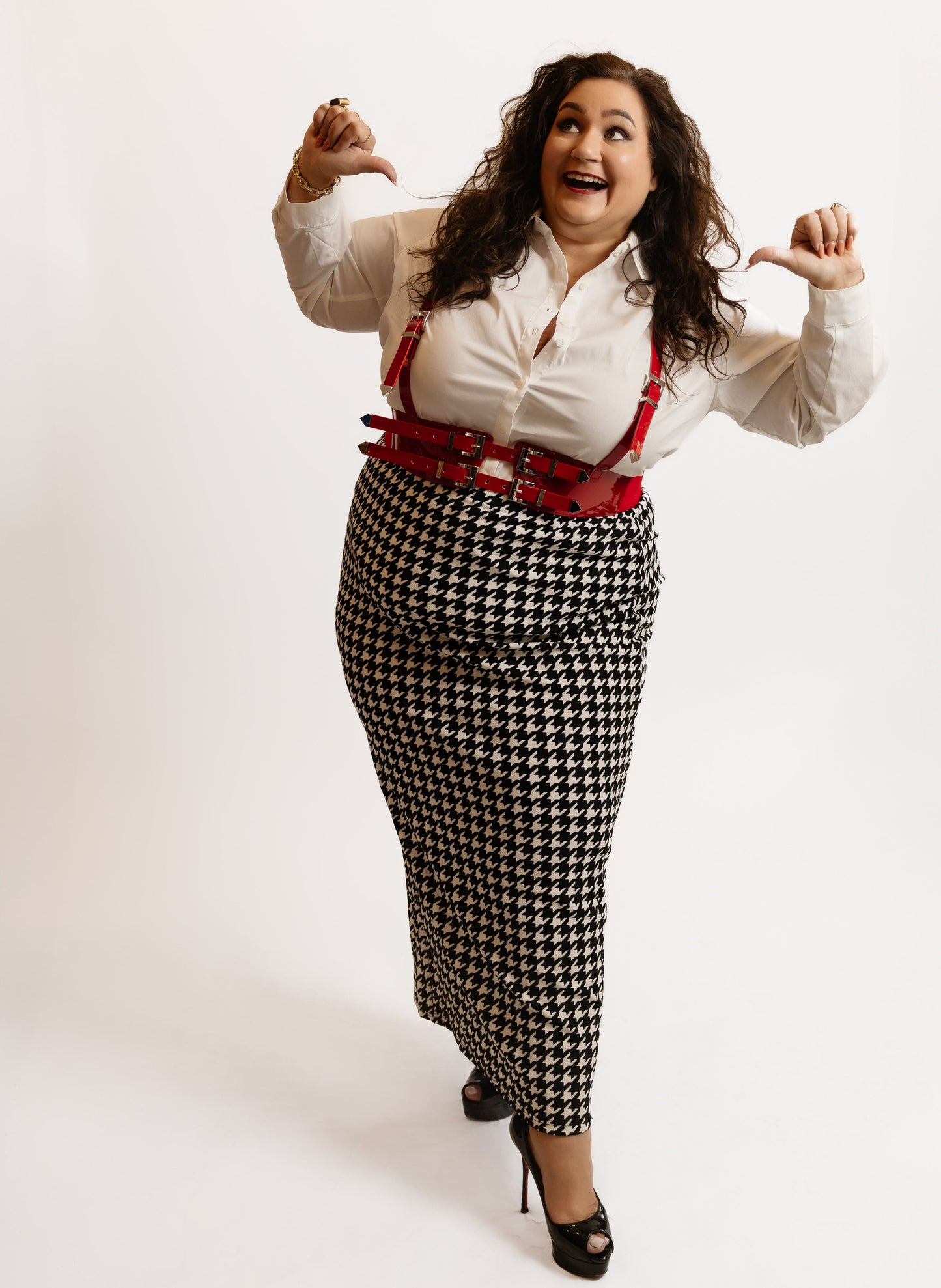 High-Waist Houndstooth Pencil Skirt