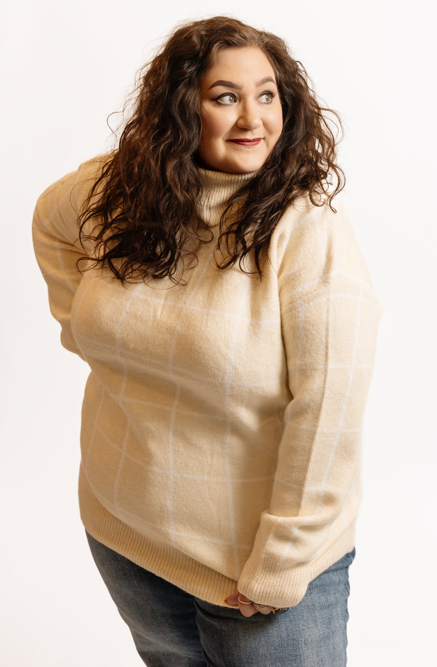 Apricot Windowpane Sweater