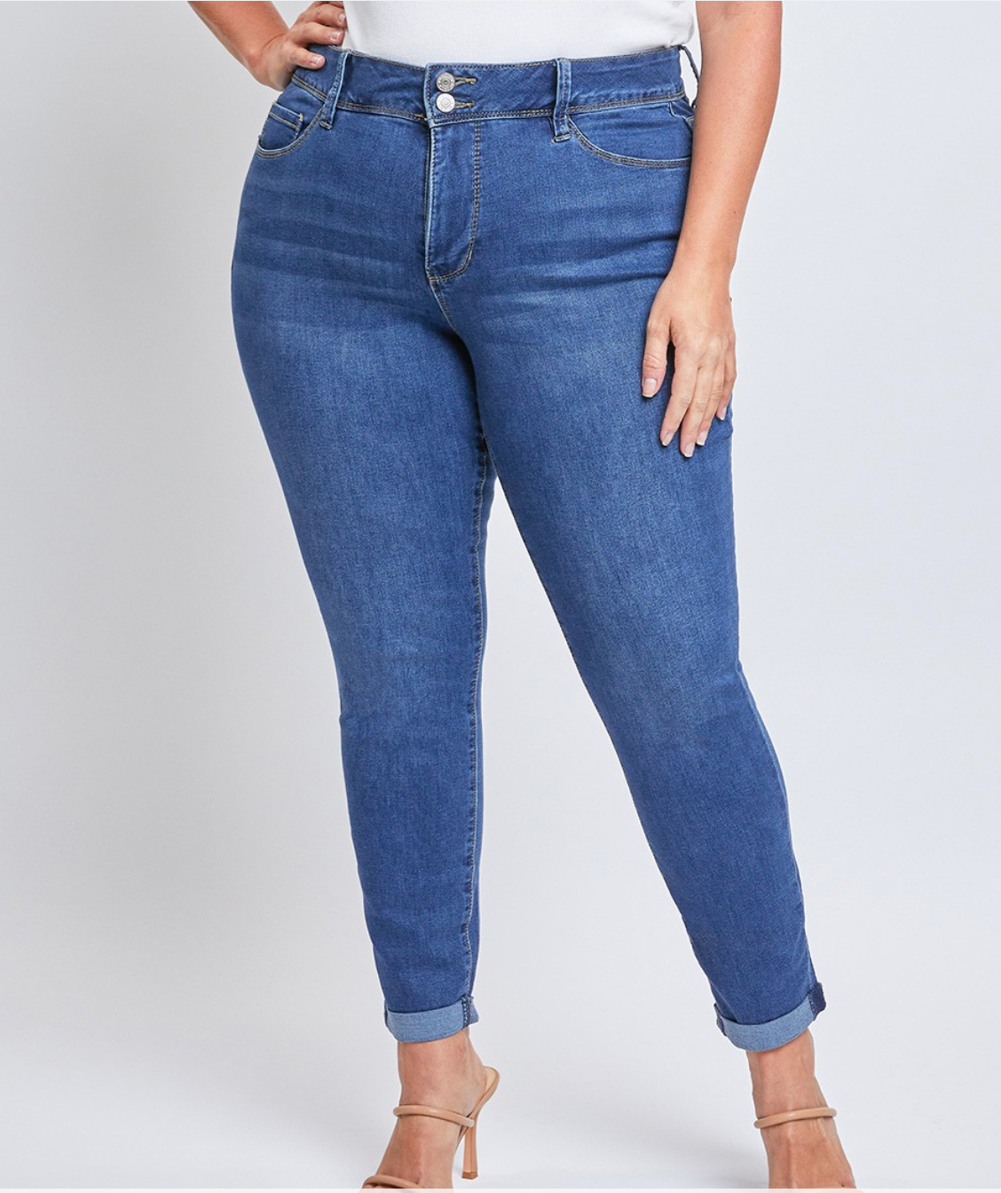 Royalty High Rise Roll Cuff Ankle Jeans - Hide Your Muffin Top