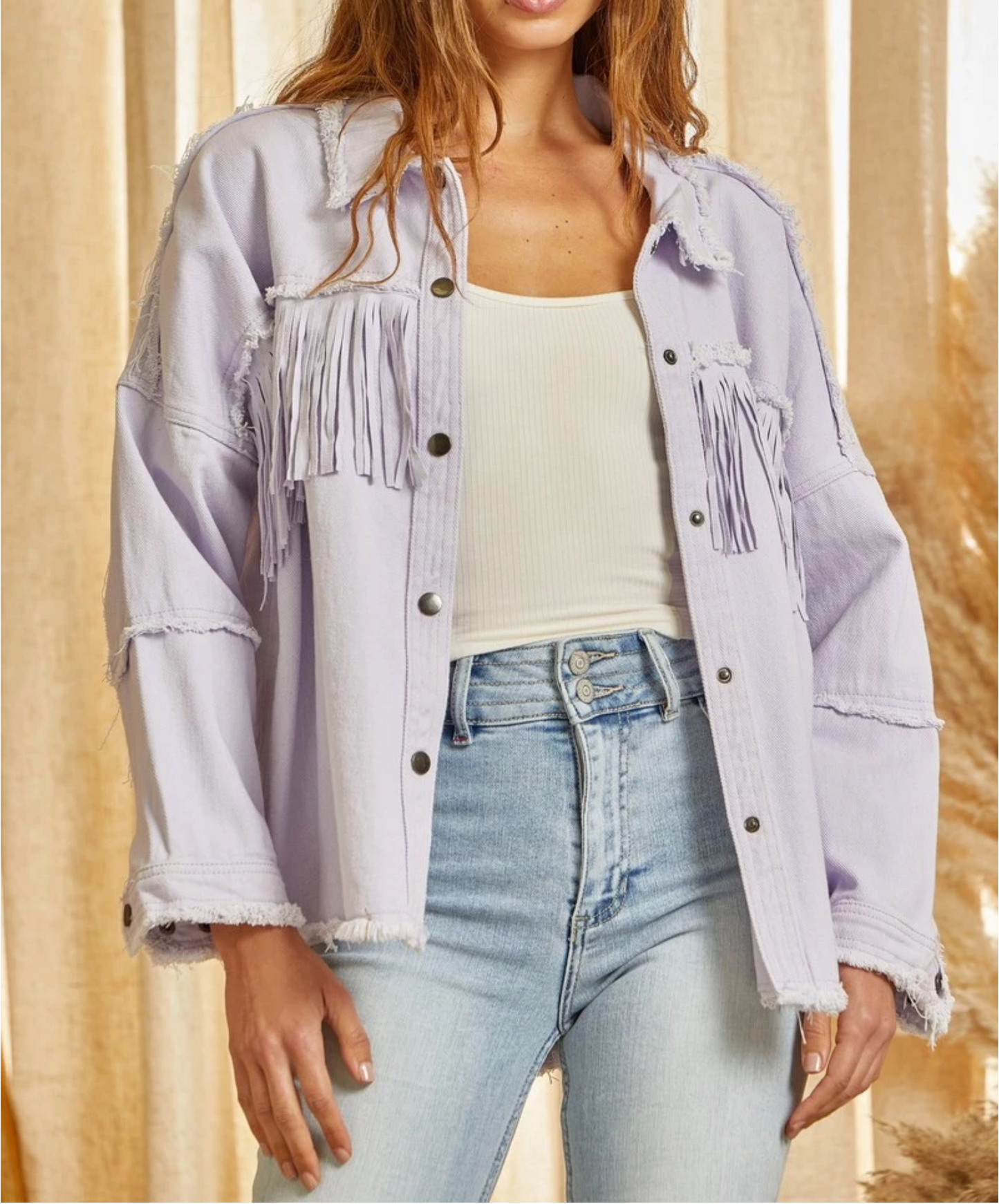 Lavender Fringe Denim Jacket
