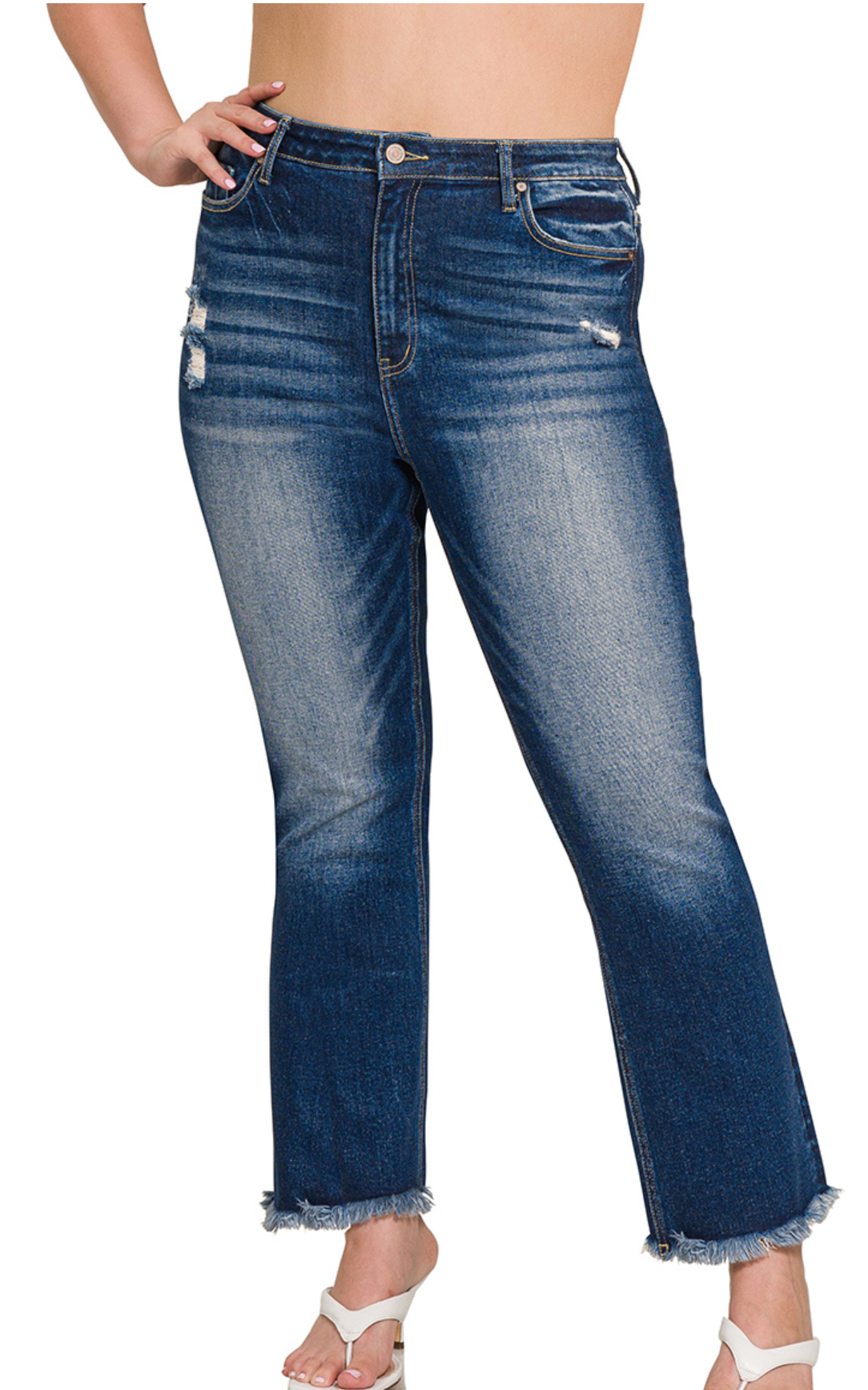 27" Zenana HR Dark Distressed Straight