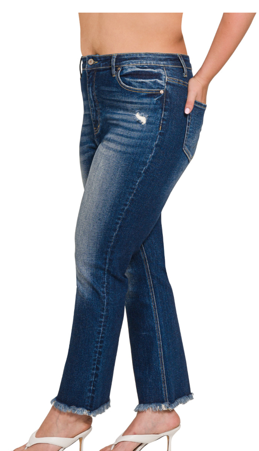 27" Zenana HR Dark Distressed Straight