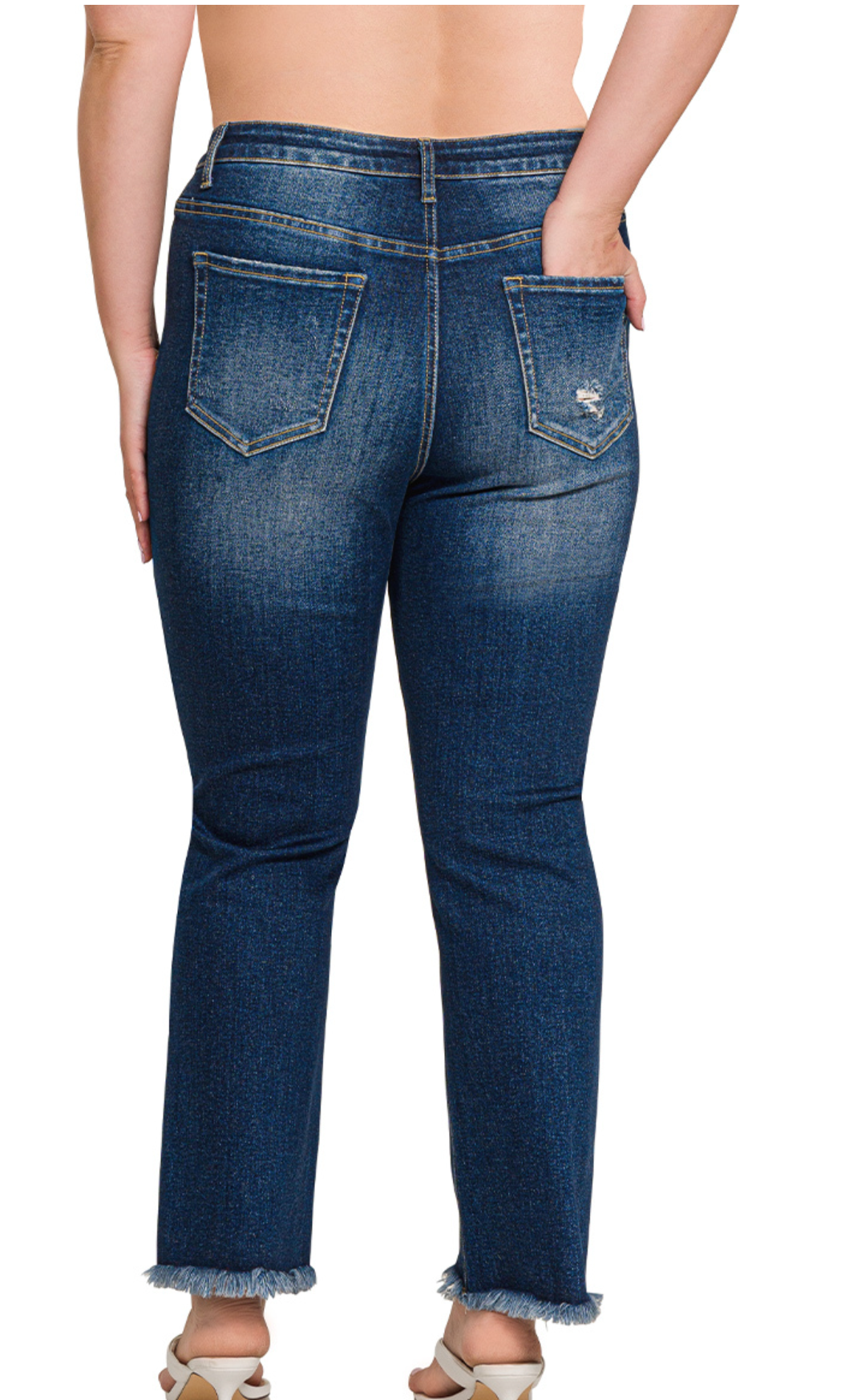 27" Zenana HR Dark Distressed Straight