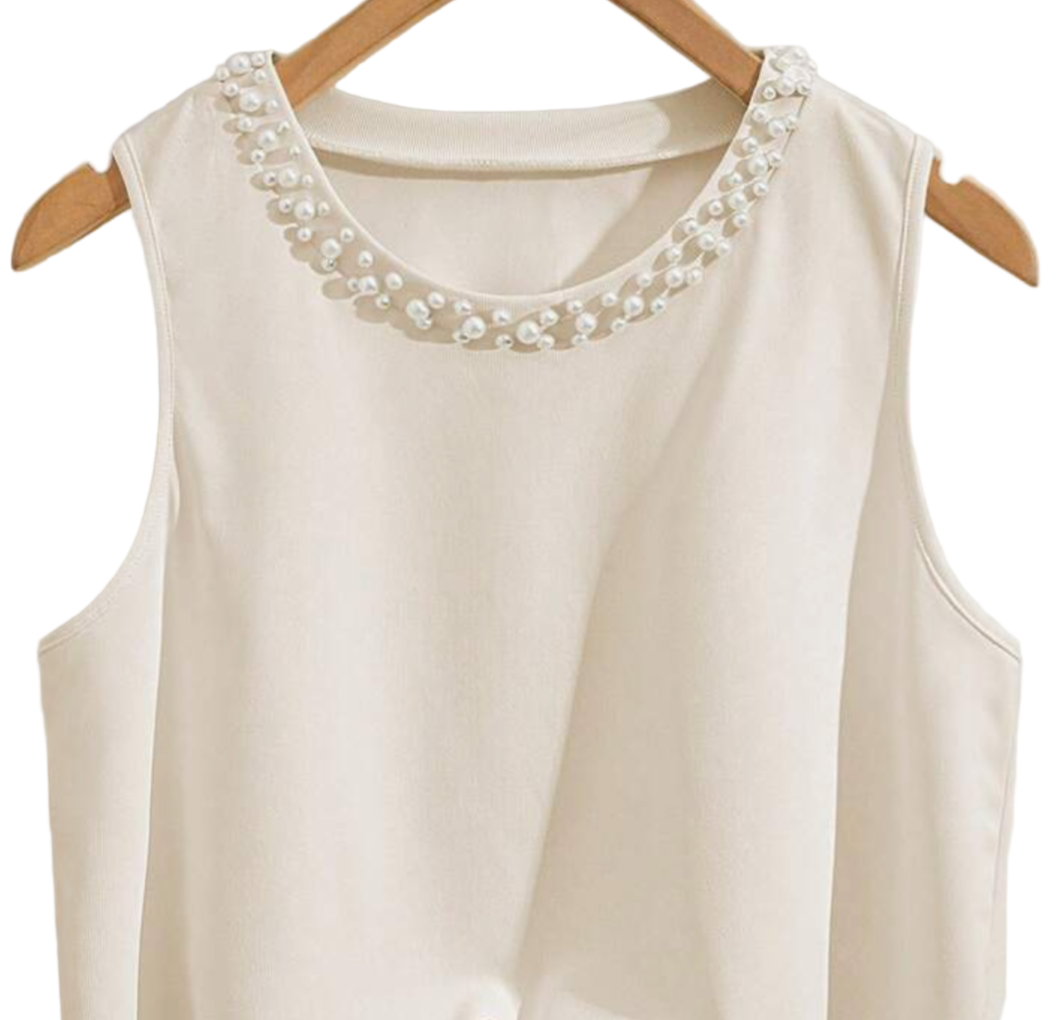 Sleeveless Pearl Trim Top