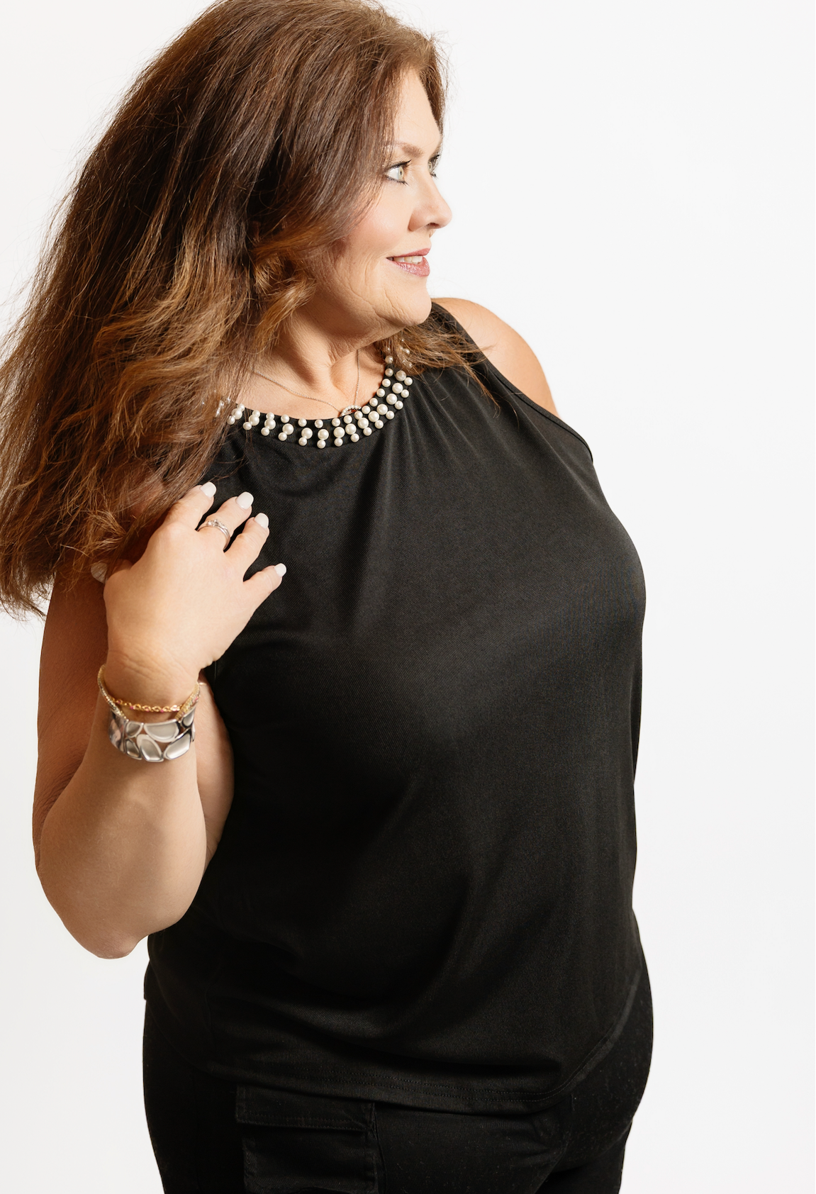Sleeveless Pearl Trim Top