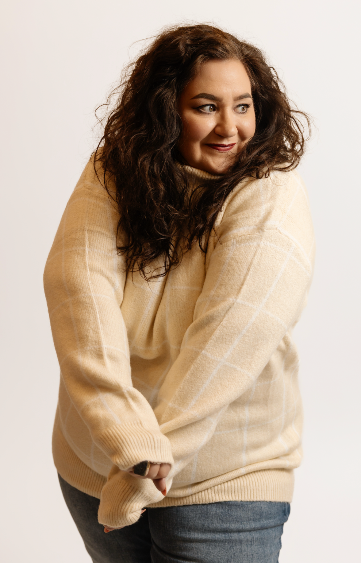 Apricot Windowpane Sweater