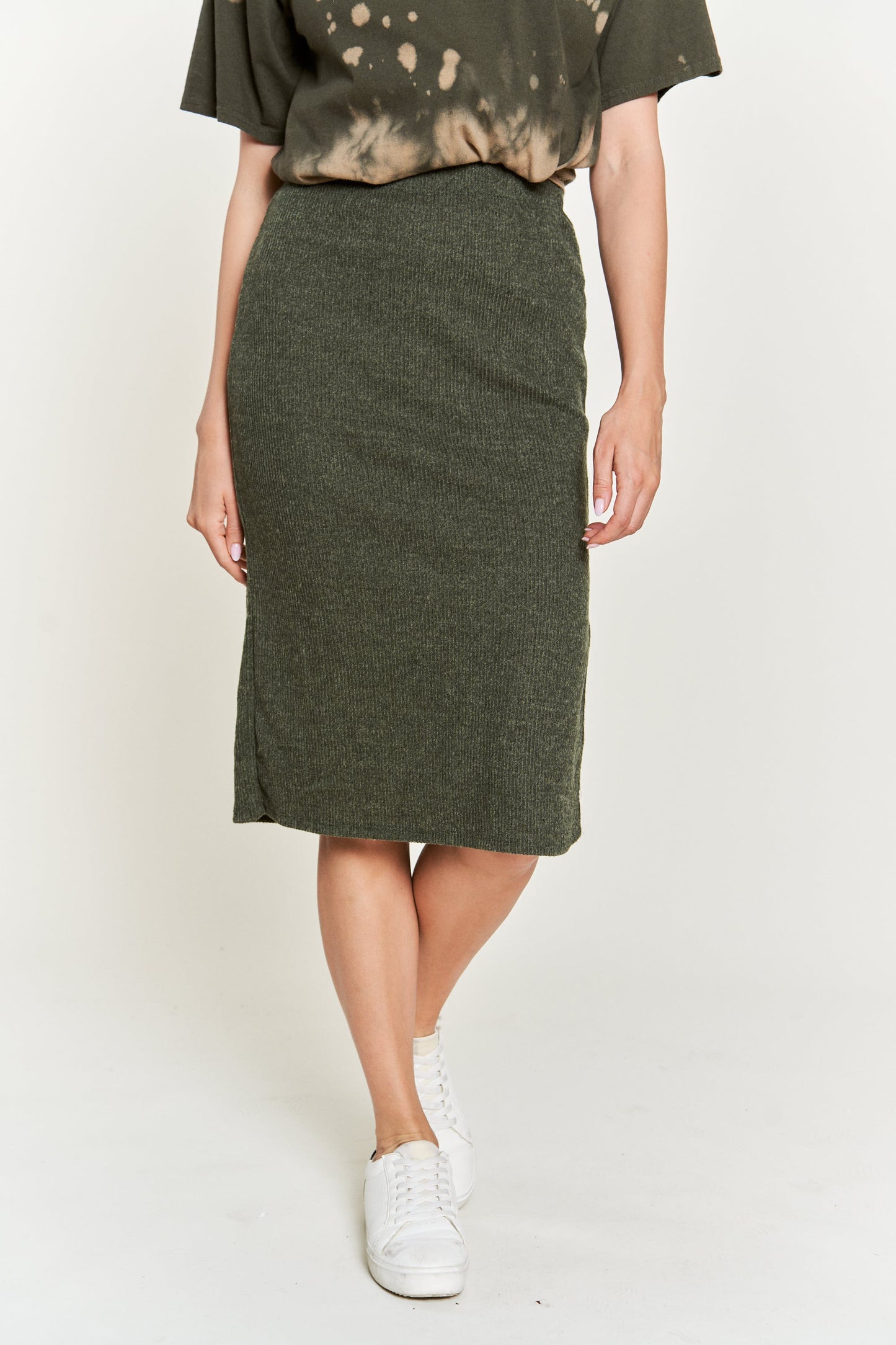 Ribbed Knit Pencil Skirt