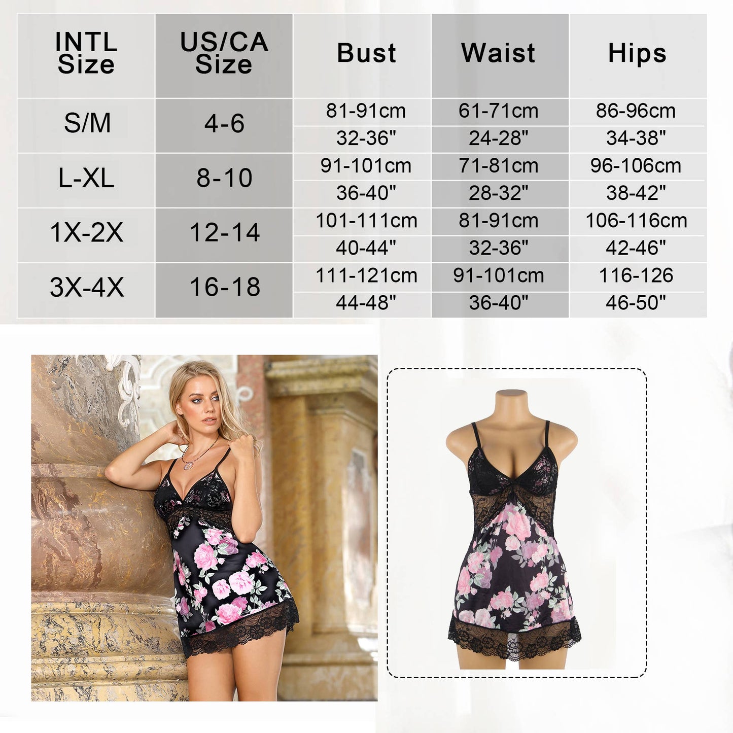 Pink Floral Chemise with Lace Trim