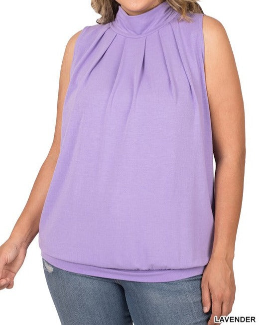 High Neck Pleated Top