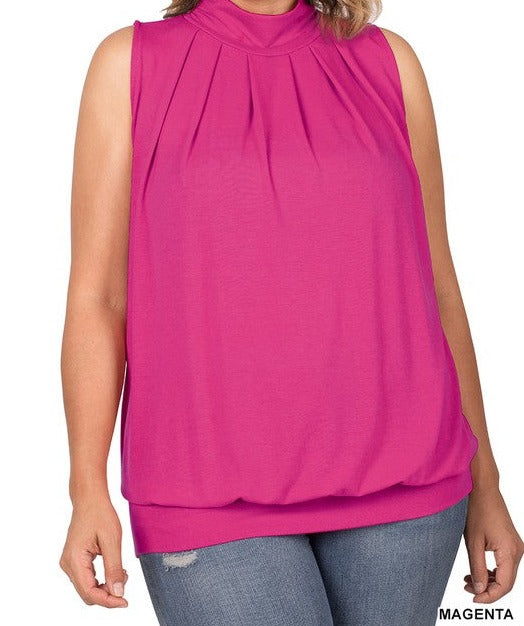 High Neck Pleated Top