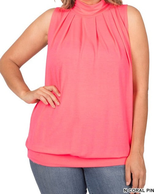 High Neck Pleated Top