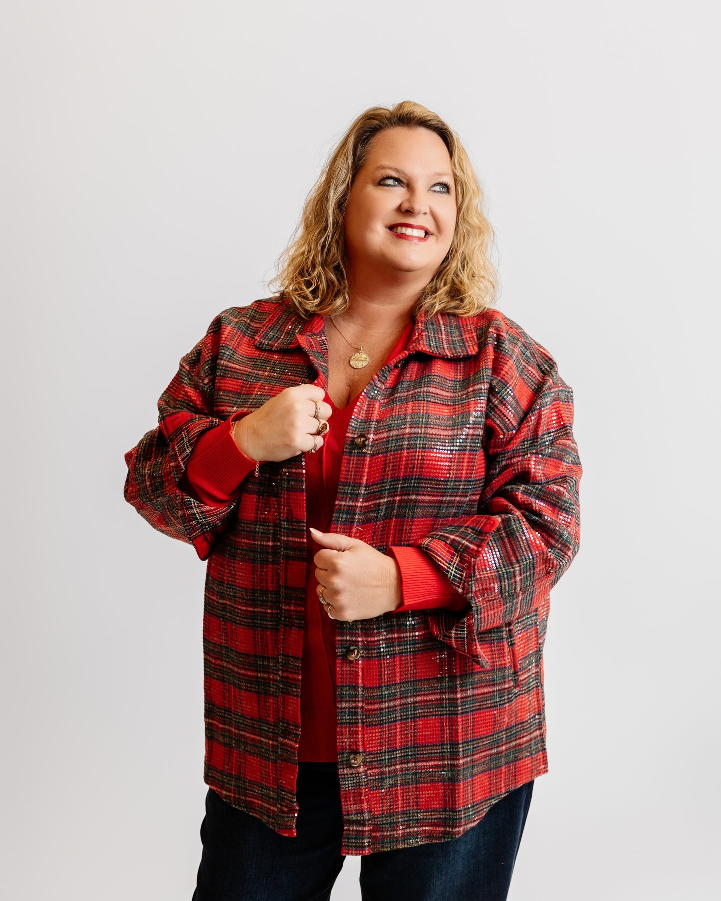 Sequin Plaid Holiday Shirt