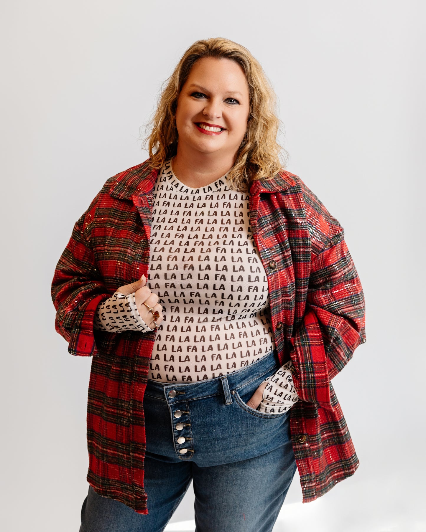 Sequin Plaid Holiday Shirt
