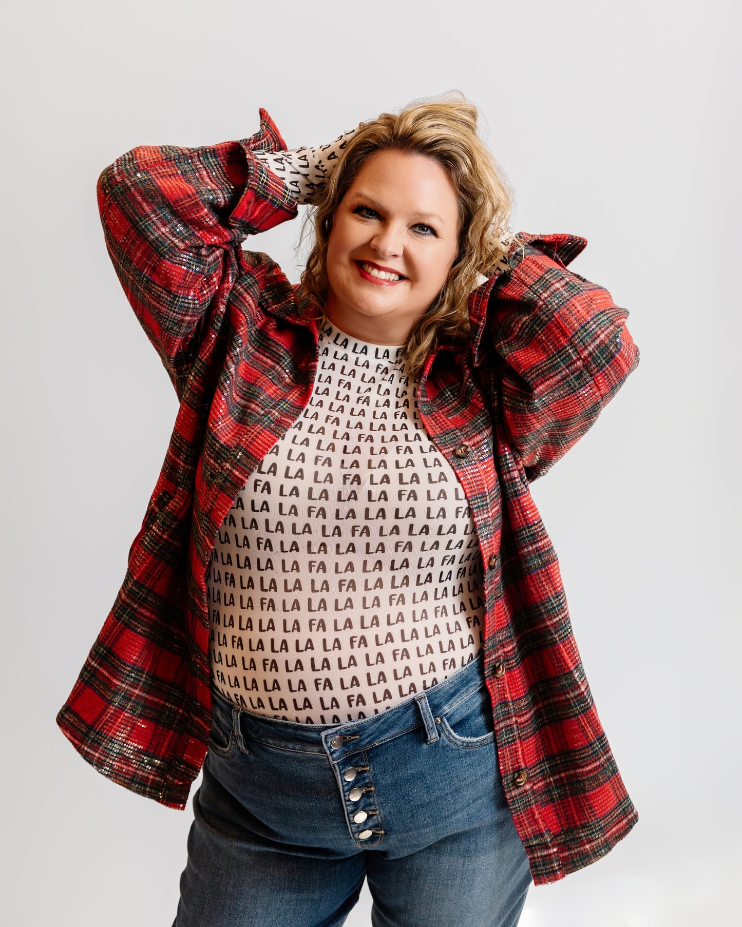 Sequin Plaid Holiday Shirt