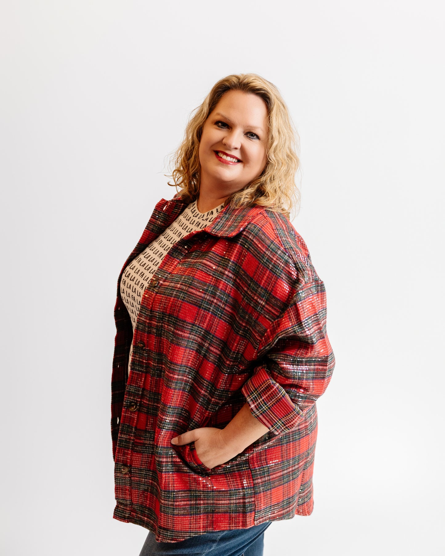 Sequin Plaid Holiday Shirt