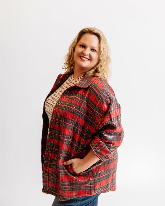 Sequin Plaid Holiday Shirt