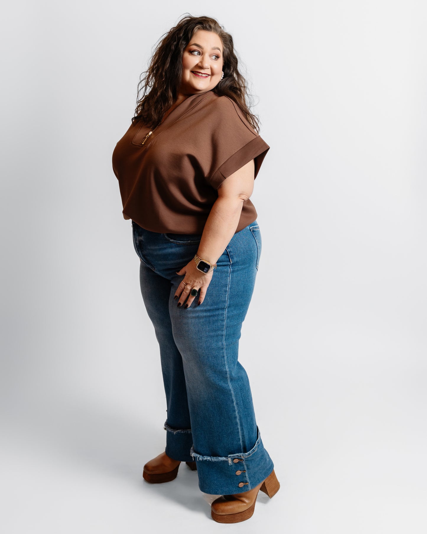 28" HR Cuffed Button Wide Leg by Risen