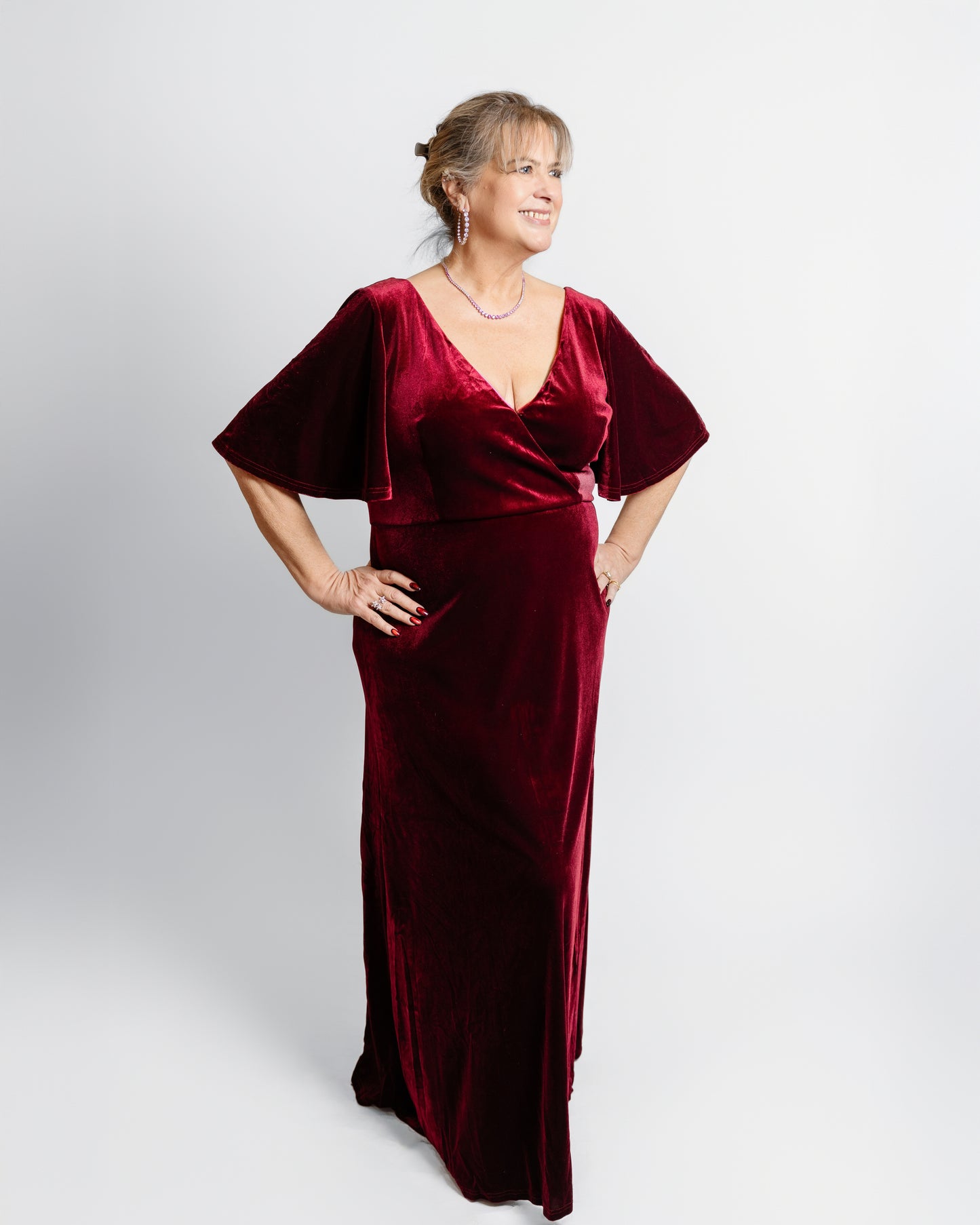 Velvet Flutter Sleeve Evening Gown