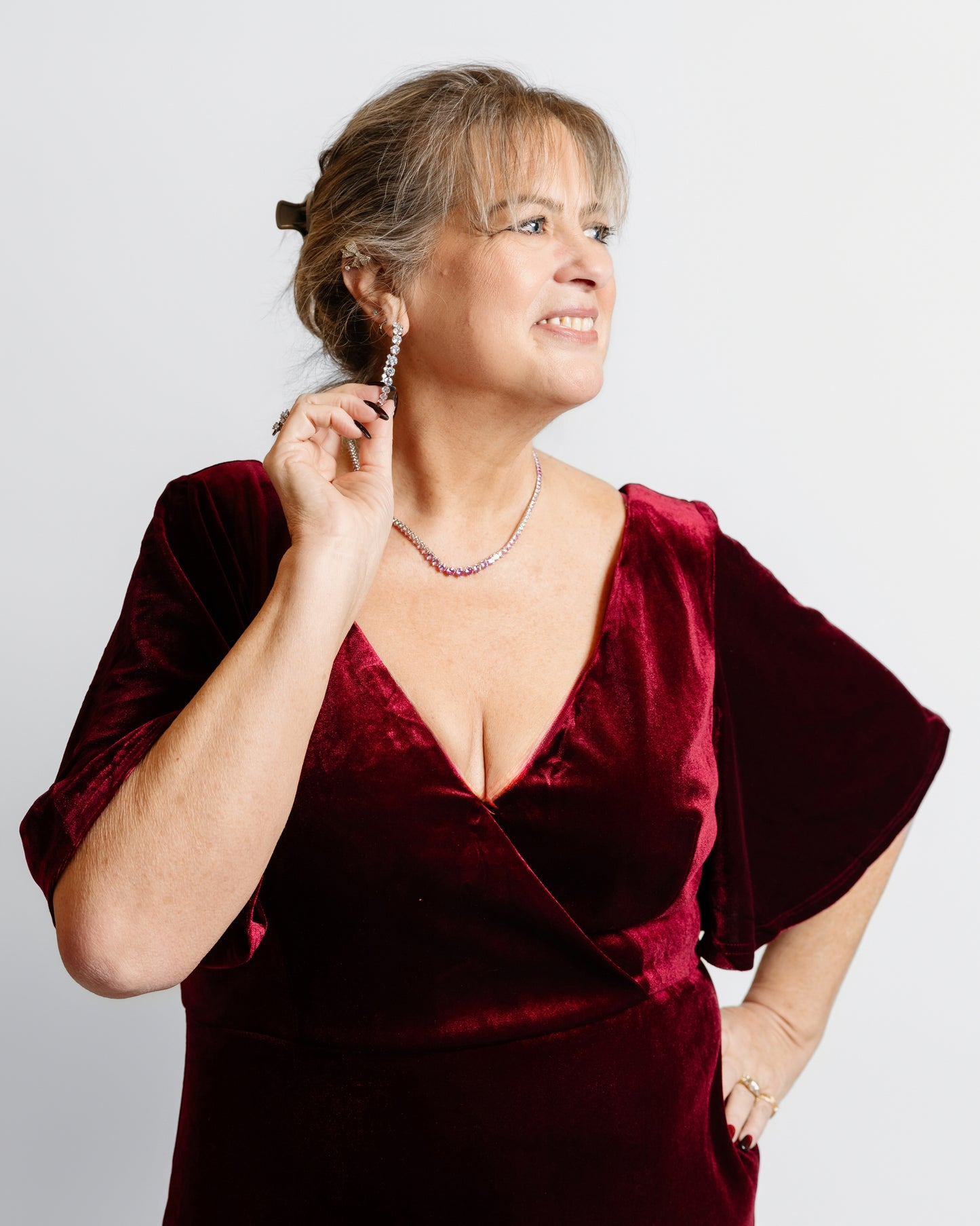 Velvet Flutter Sleeve Evening Gown