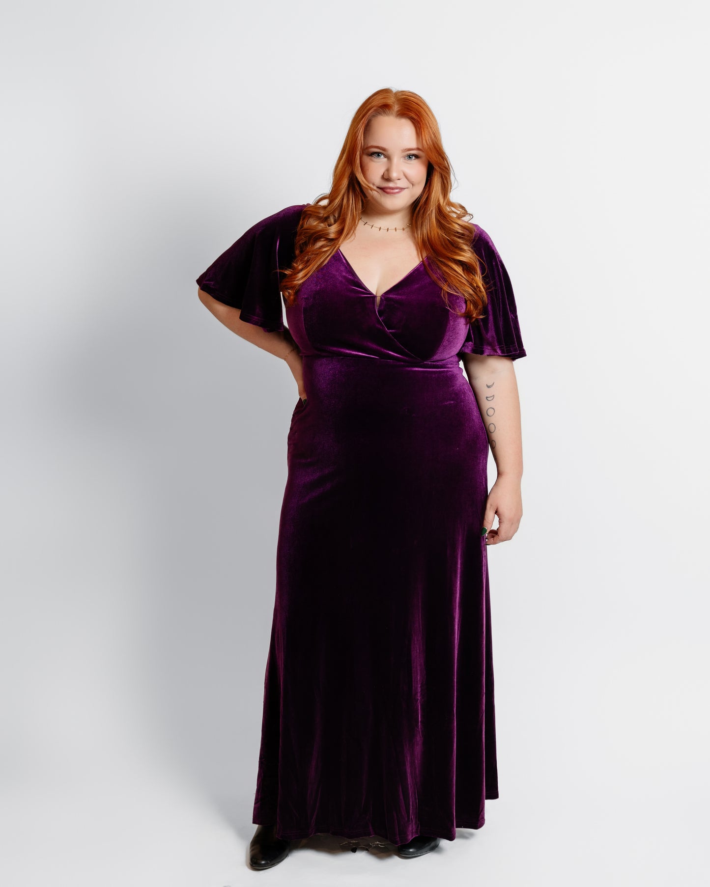 Velvet Flutter Sleeve Evening Gown