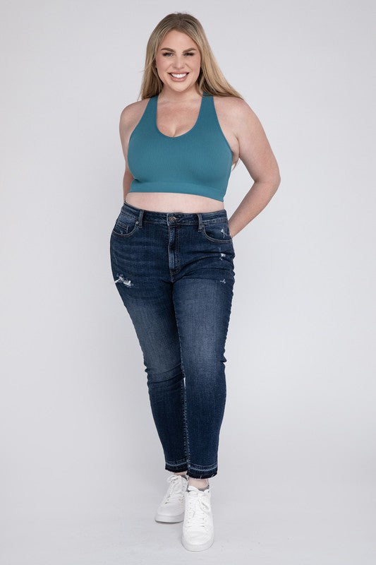 V Neck Cropped Racerback Tank Top