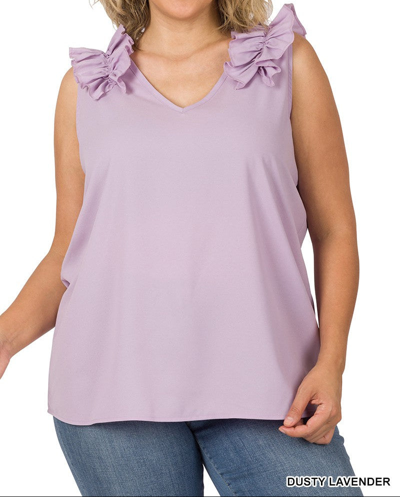 Ruffle Trim Sleeveless Top
