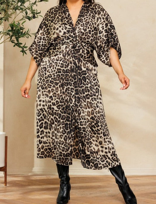 Leopard Satin Maxi Dress