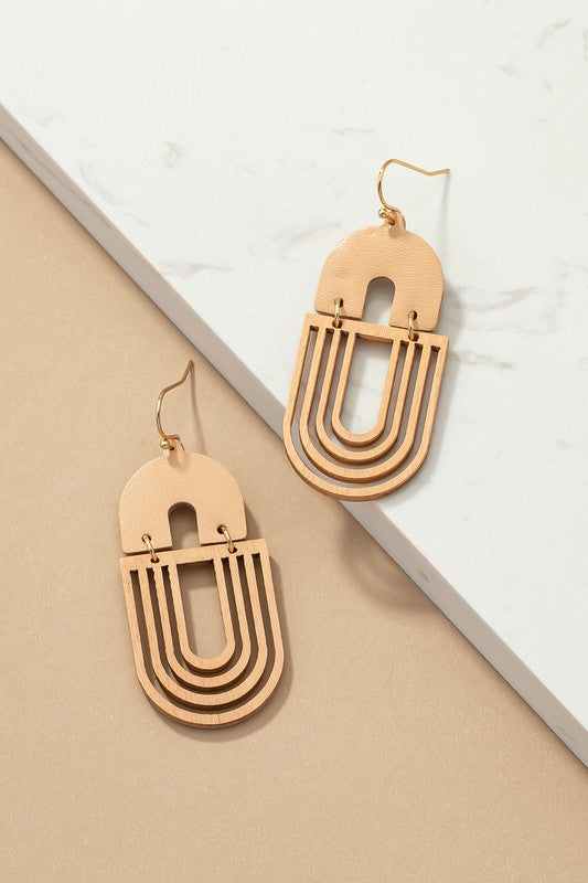 Carved Wood Arch Drop Earrings