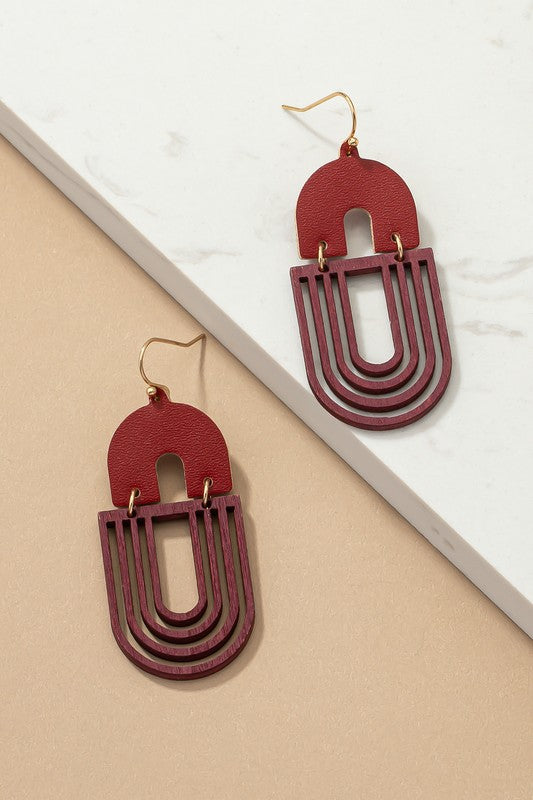 Carved Wood Arch Drop Earrings