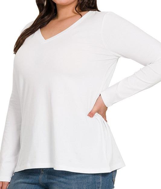 V-NECK long sleeve cotton T