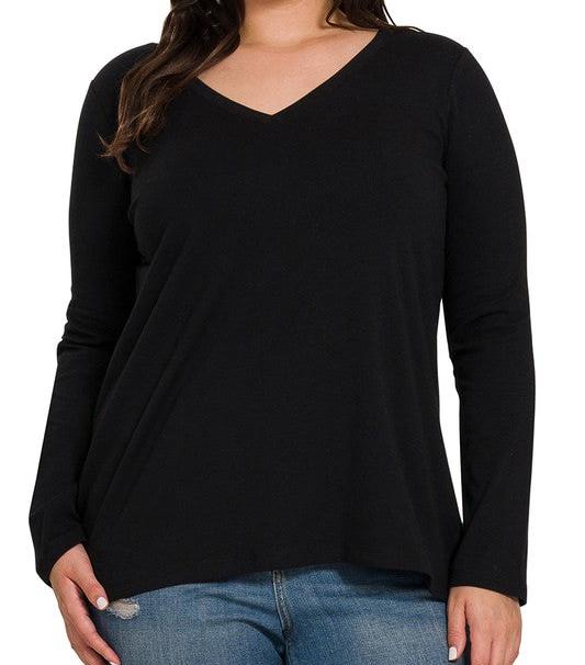 V-NECK long sleeve cotton T