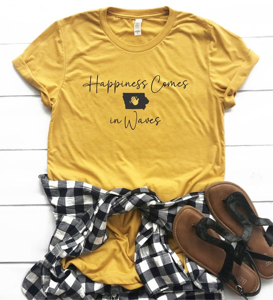 Happiness Comes in Waves Iowa Graphic Crew Tee