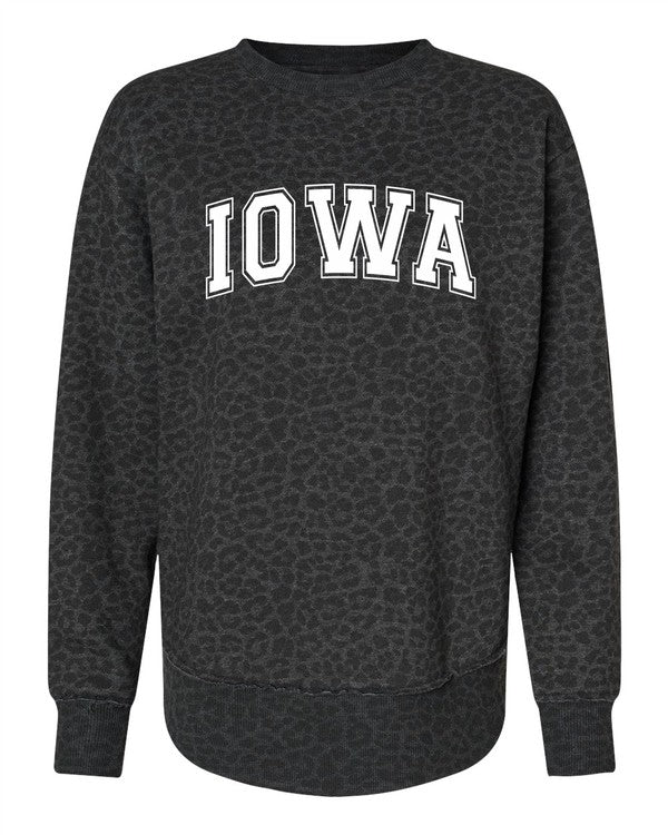 Iowa Varsity Black Leopard Graphic Crew Sweatshirt