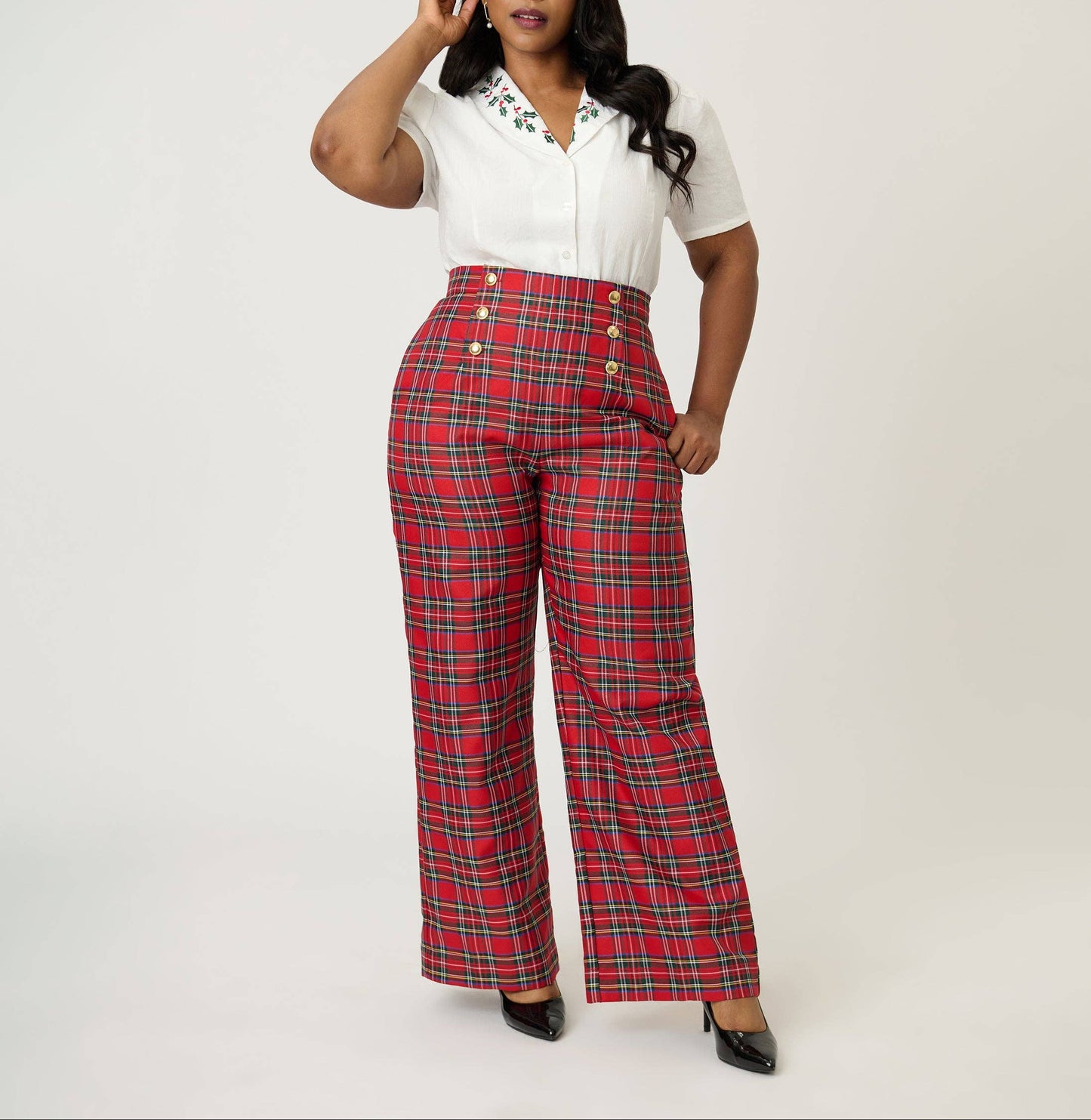 Plaid Wide Leg Sailor Pants