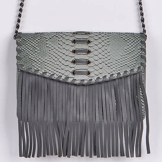 Snake Print Fringe Clutch