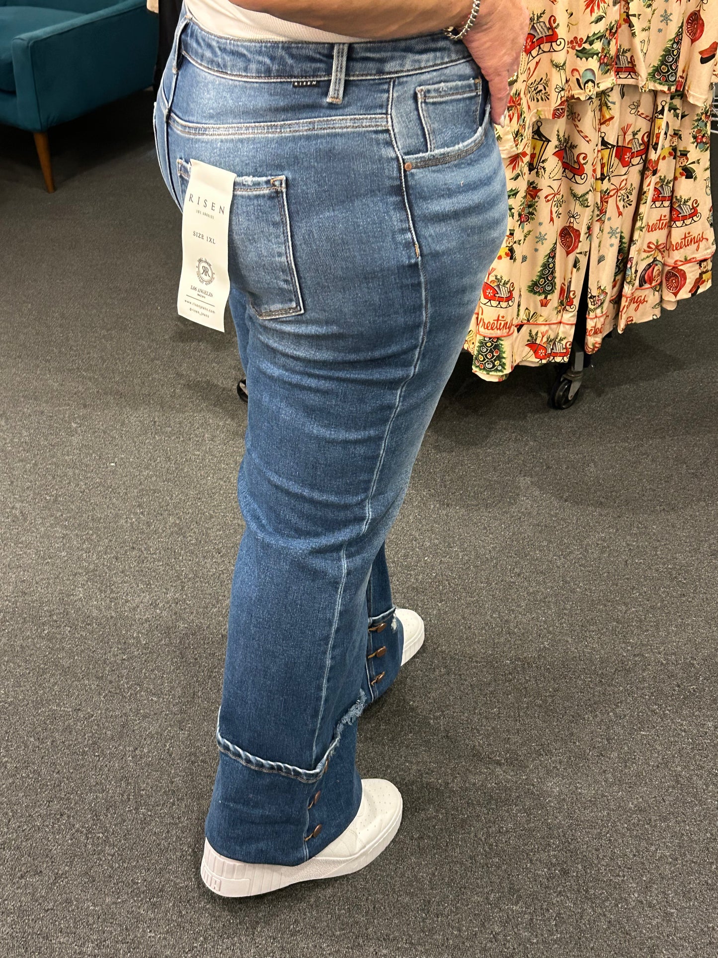 28" HR Cuffed Button Wide Leg by Risen