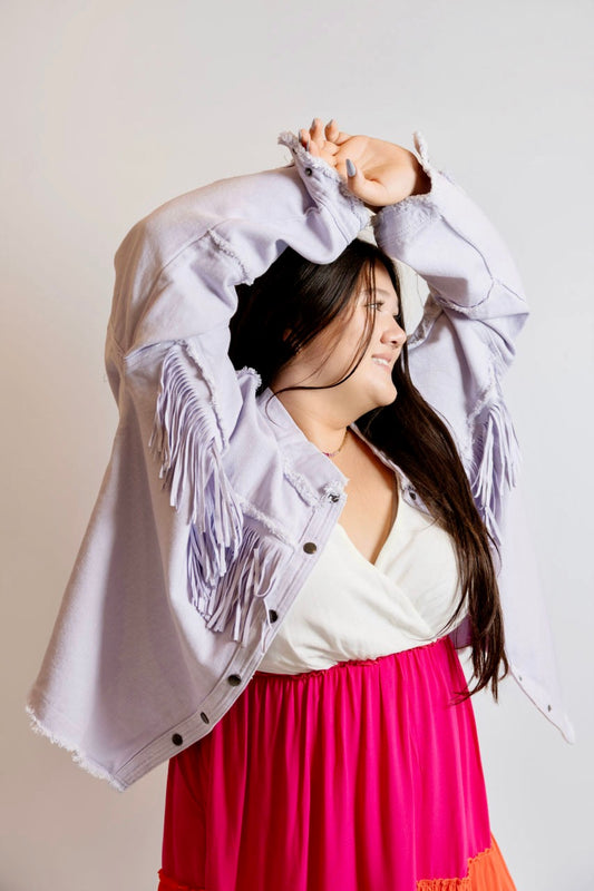 Lavender Fringe Denim Jacket