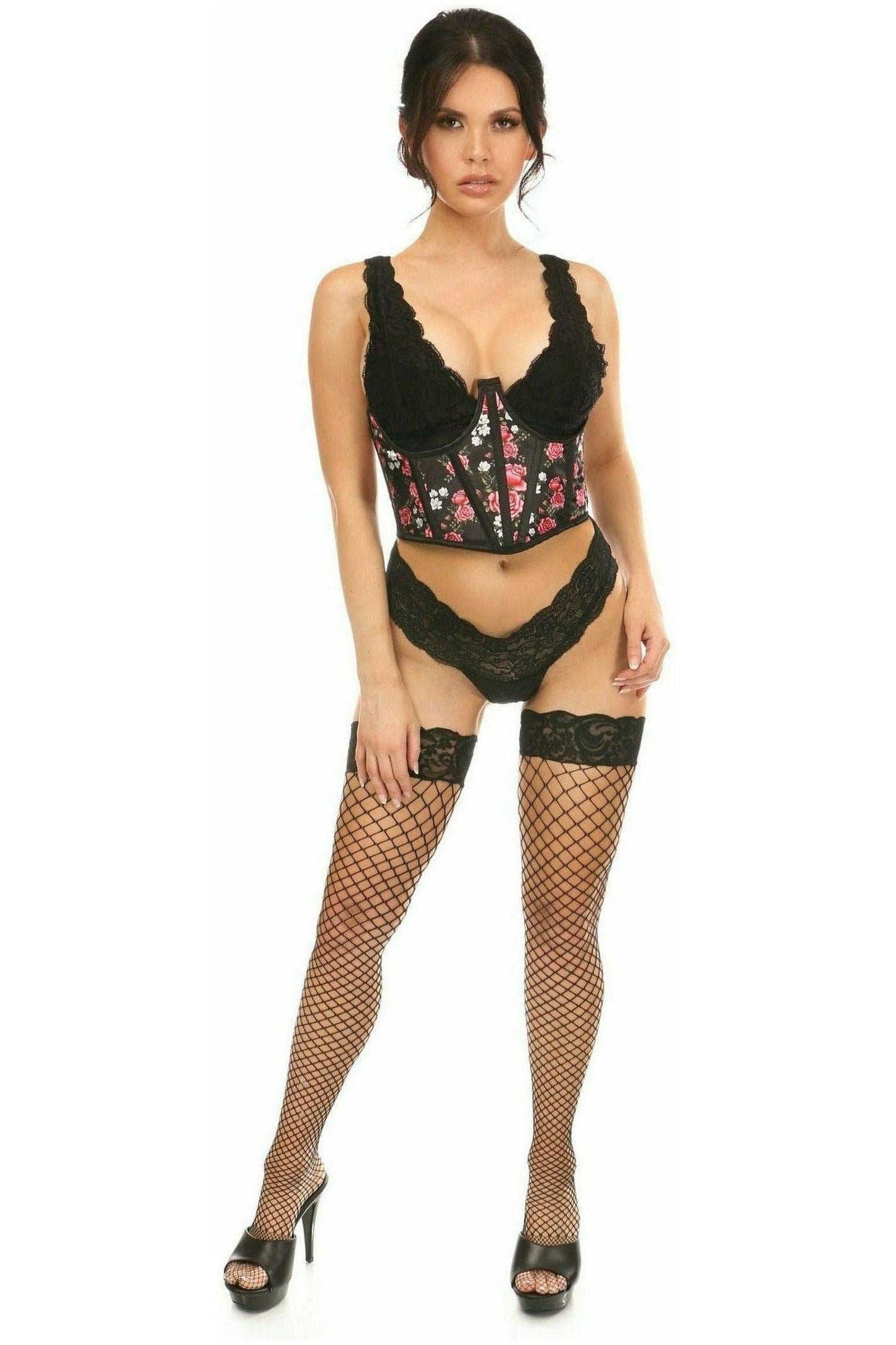 Lavish Floral Satin Open Cup Waist Cincher