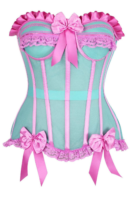 Top Drawer Steel Boned Mint/Pink Mesh Underwire Bustier Corset