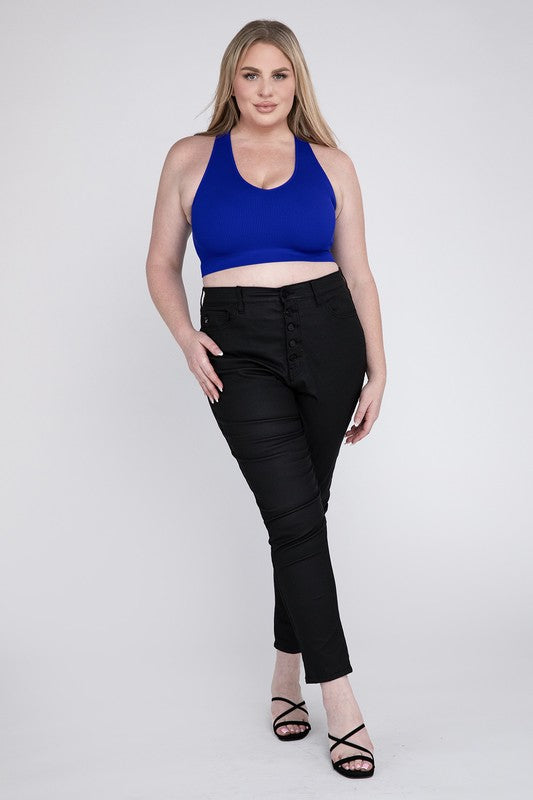 V Neck Cropped Racerback Tank Top