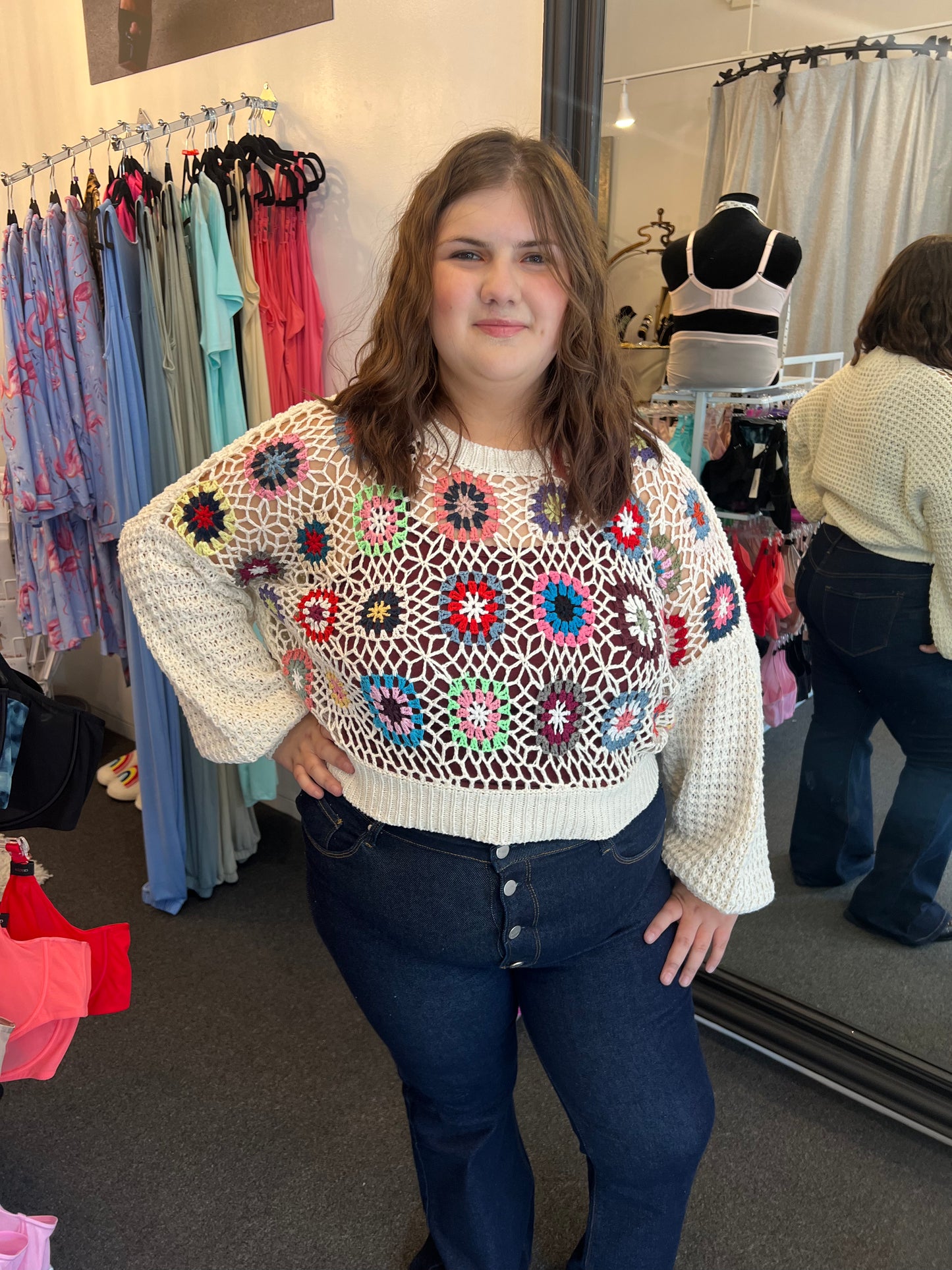 Granny Square Cropped Sweater